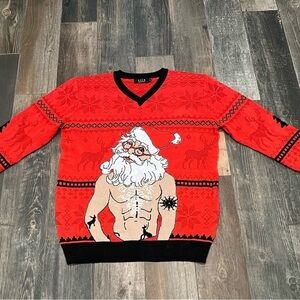 SSLR Men's Collection Ugly Christmas Sweater Muscle Santa Claus Size M.